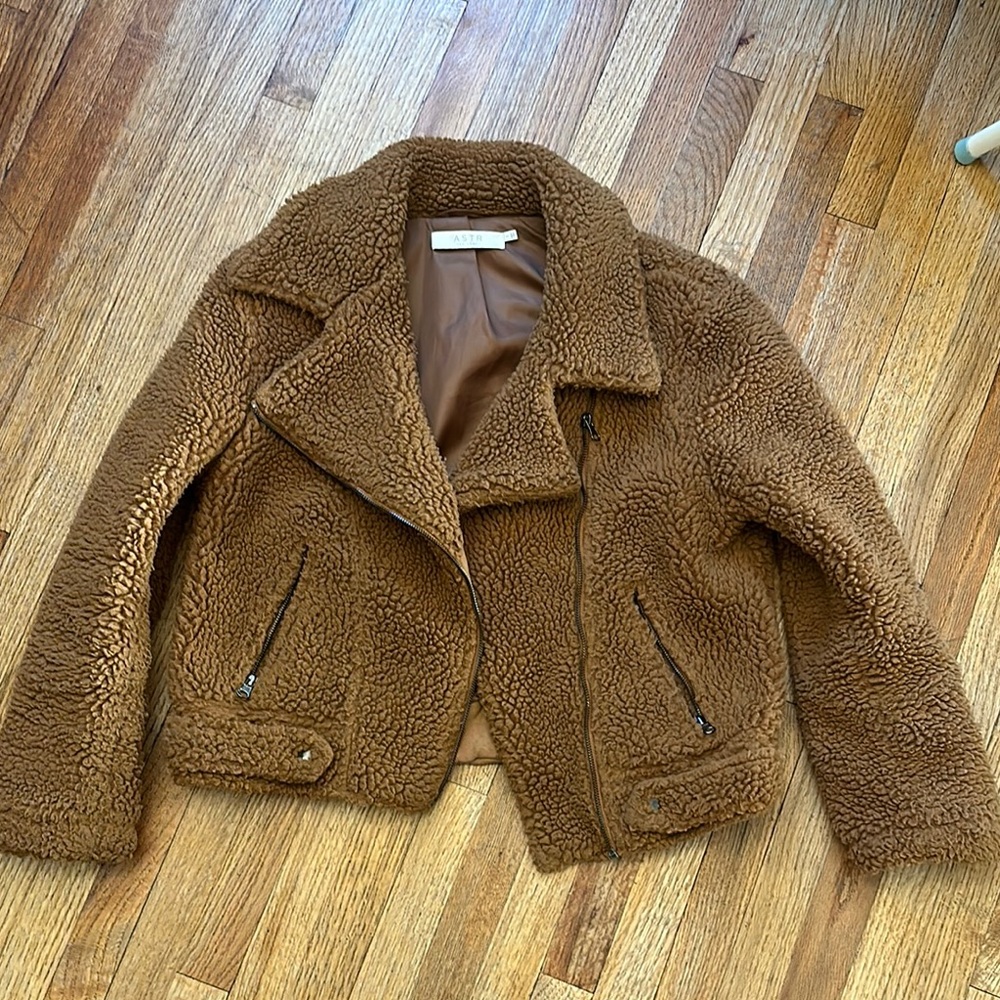 Astr Brown Teddy Jacket Plush Moto Design
